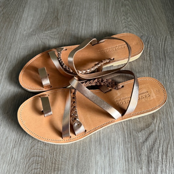 Savopoulos Greek Rose Gold Strappy Leather Sandals - Picture 2 of 10